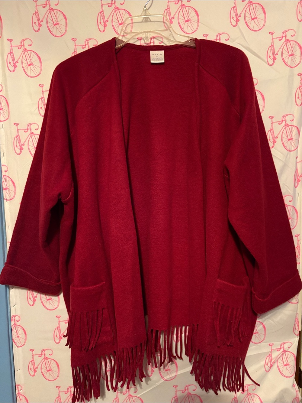 Avon Deep Red Fringe Open-Front Cardigan